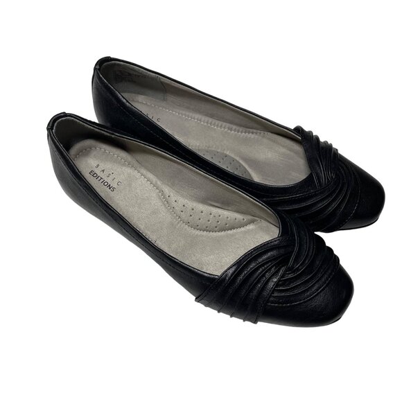 Black Ballet Flats Comfort Shoes Cushioned Soles Size 11W Basic Editions u - Picture 1 of 8